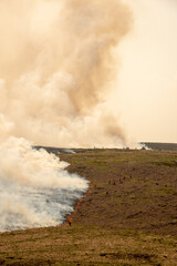 Fototapeta na wymiar Wildfires in Northern England on Moorland