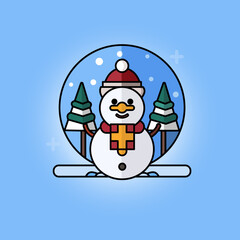 Snowman with christmas tree illustration