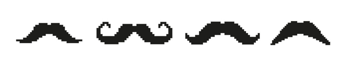 Pixel 8bit moustache man retro icon. 8 bit old moustache vintage symbol