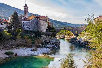 City of Kanal near Soca river in Slovenia - obrazy, fototapety, plakaty
