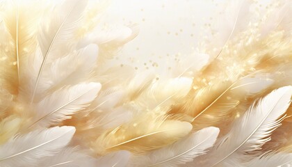 金色と白色の羽が舞う背景素材