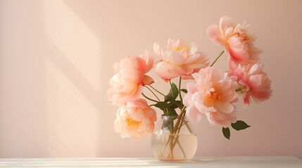 bouquet of peach color peonies s in vase, ai generated