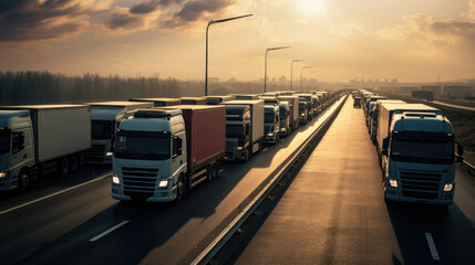 Large flow of trucks on the highway	
 - obrazy, fototapety, plakaty
