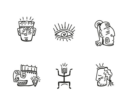 Native american inca maya icon symbols. African tribal hand drawings vector