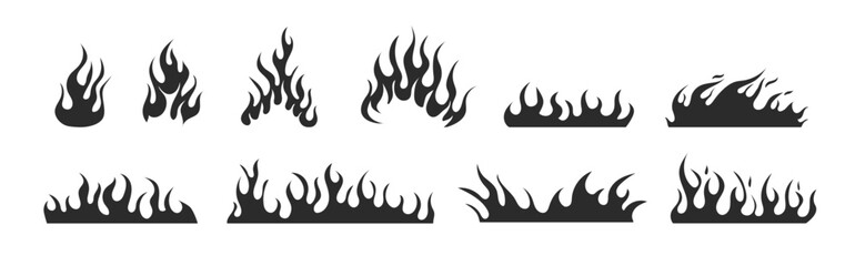 Fire vector silhouette illustration. Flame wildfire set © Богдан Скрипник