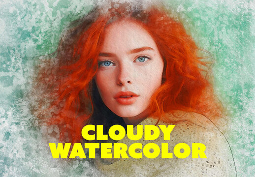 Cloudy Watercolor Photo Effect Mockup With Generative AI
