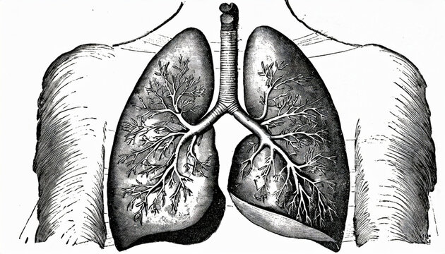Pencil drawings reveal the complex structure of the Human Lung or Respirator System. Generative AI