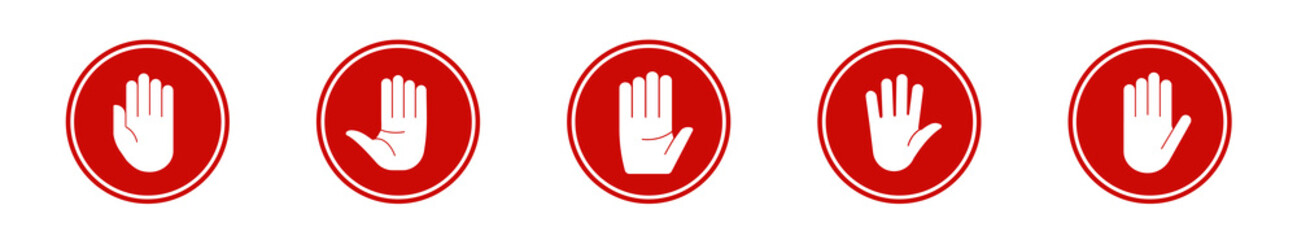 Stop hand road sign circle vector. Restricted area banner