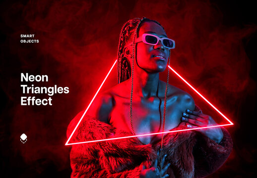 Red Neon Triangles Effect Mockup With Generative AI Preview