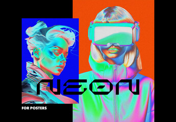 Smooth Negative Neon Poster Photo Effect Mockup With Generative AI Preview