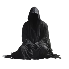 Deurstickers Scary figure in hooded cloak. A dark and sinister figure in a hood isolated on transparent © kilimanjaro 