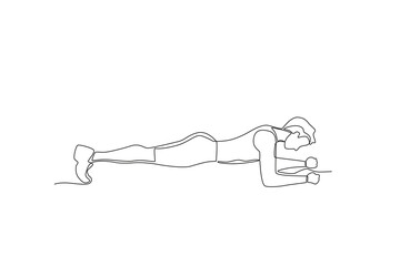 Single continuous line drawing of A man doing fitness doing a plank. Fitness stretching concept. Trendy one line draw design vector illustration
