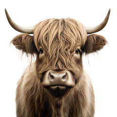 Scottish highland cattle. Scottish breed of rustic beef cattle. hairy cow isolated on transparent