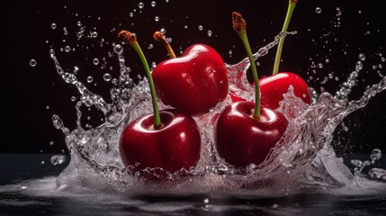 cherry with water, food photography, 16:9