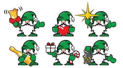 Set of Merry Christmas with cute Gnomes Santa Claus banner design. Vector cartoon illustration on transparent background