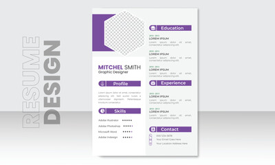 Stylish CV resume template design for a creative person, Minimal professional CV.