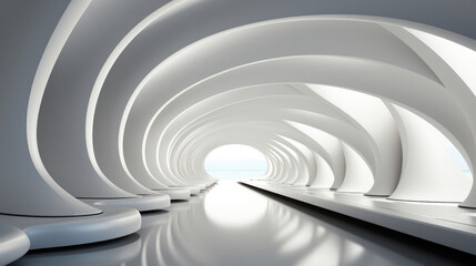Obraz premium Explore the mesmerizing depths of a futuristic white technology tunnel, where innovation and design converge in a captivating visual experience
