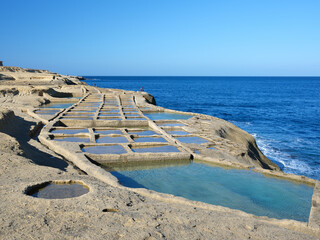 Coast of Gozo Island, place where salt is obtained