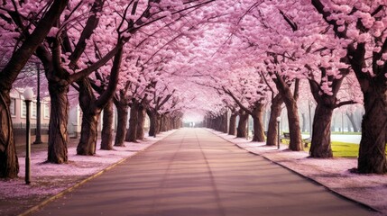 A path with Cherry blossoms background