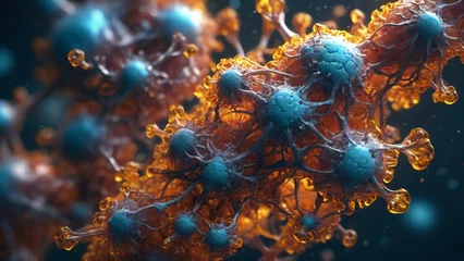 Foto op Canvas photographie microscopique de la réponse immunitaire humaine - une image fascinante des molécules en action dans la lutte contre les agents pathogènes. © Laurent Droz