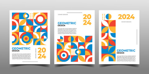 set of retro geometric cover book template design,bauhaus style pattern design Illustration