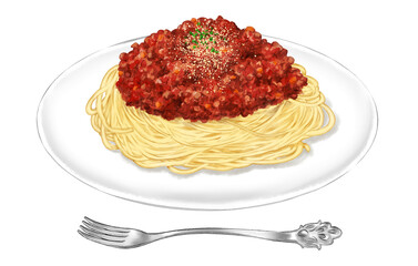 Pasta (Bolognese) painted with digital watercolor