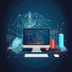 Cloud computing. A digital service or application with data transmission. Network computing technologies. Futuristic Server. Digital space. Data storage. Vector illustration