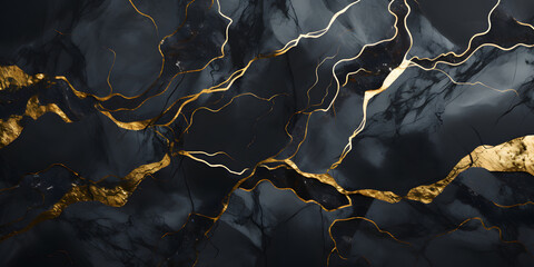 Black marble texture with white and gold lines