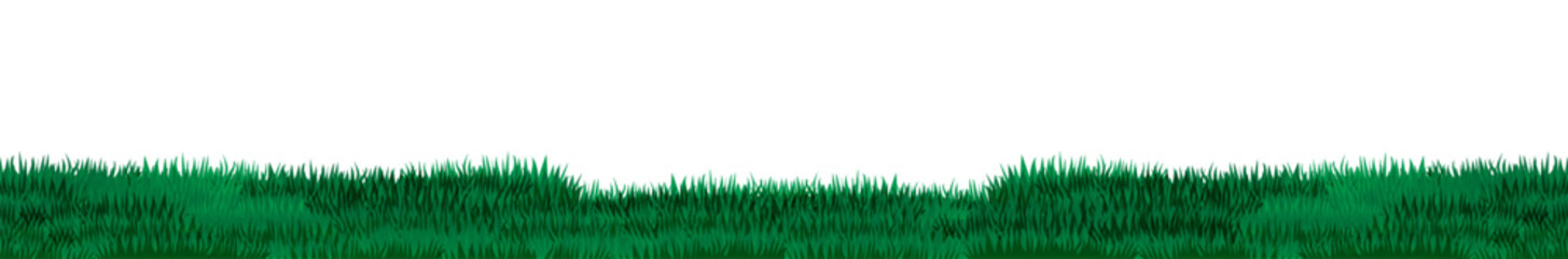 Border of green grass template. Natural glade with landscape side view for realistic and cartoon design with colorful vegetation vector garden - obrazy, fototapety, plakaty