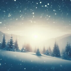Fototapeta na wymiar Peaceful winter landscape, snowfall and white fir trees