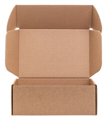 Open empty mailer carton box isolated