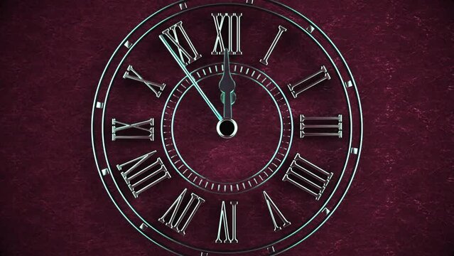 Old Clock Vintage 3d Clock New Year countdown on red background