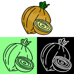 onion illustration, hand drawn outline, this illustration can be used for icons, logos, and symbols, vector in flat design style