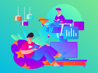 Home indoor character scene flat vector concept operation hand drawn illustration
