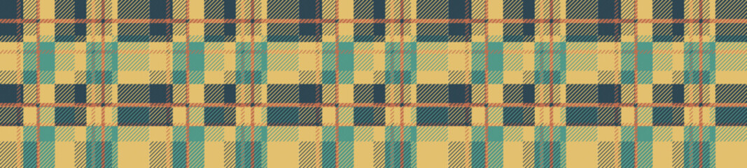 Fabric lumberjack seamless pattern. Checkered yellow blue ornament in classic tiled scottish style symbols stylish coloring of rustic shirt traditional geometric style vector square.