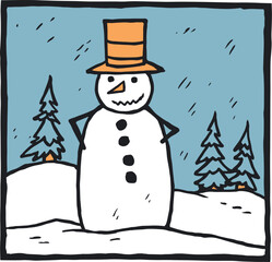 Cute Snowman - Minimalist cartoon illustration for greeting cards, posters, stickers