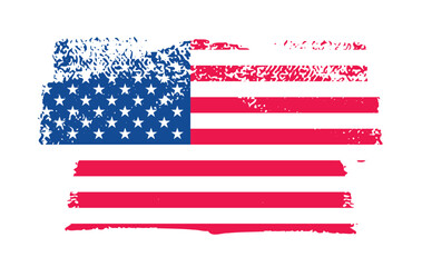 United States of America flag with watercolor paint brush strokes dirty texture or grunge texture design. Grunge US Flag brush stroke effect. USA flag brush paint use to 4 July American President Day.