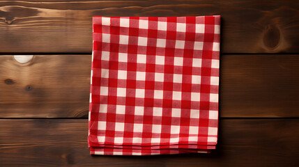 Obraz premium Checkered napkin on wooden background. Generative Ai