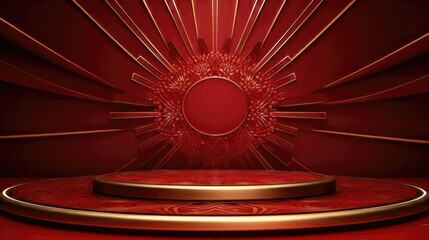 Red gold pedestal background with decorations 