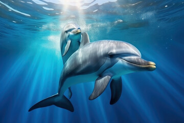 Dolphins in clear blue water