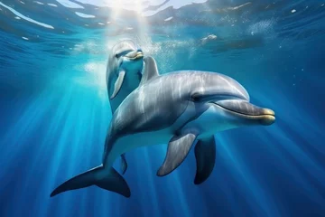 Zelfklevend Fotobehang Dolphins in clear blue water © Evgeniya Fedorova