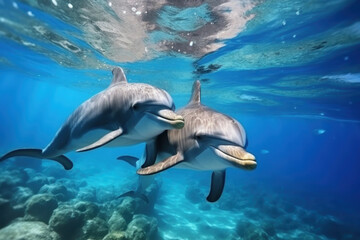 Dolphins in clear blue water