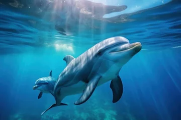 Fotobehang Dolphins in clear blue water © Evgeniya Fedorova