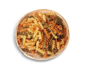 dry macaroni in basket isolated on white background. This has clipping path.