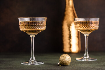 Christmas alcoholic drink in a glass, wine, champagne, New Year, holiday