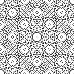 
Black lines on white background.
Wallpaper with figures from lines. Abstract patterns. Black  pattern for web page, textures, card, poster, fabric, textile. Monochrome design. 