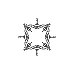 ship steering wheel with rope emblem logo template