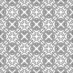 
Black lines on white background.
Wallpaper with figures from lines. Abstract patterns. Black  pattern for web page, textures, card, poster, fabric, textile. Monochrome design. 