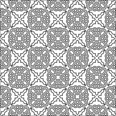 
Black lines on white background.
Wallpaper with figures from lines. Abstract patterns. Black  pattern for web page, textures, card, poster, fabric, textile. Monochrome design. 