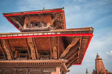 Temple on Bhaktapur Durbar Square, Kathmandu valley, Nepal.  Former royal palace complex and UNESCO...